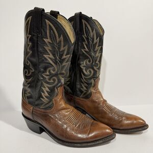 Dan Post Men’s 10D Vintage Western Cowboy Boots Brown Black Leather Embroidered